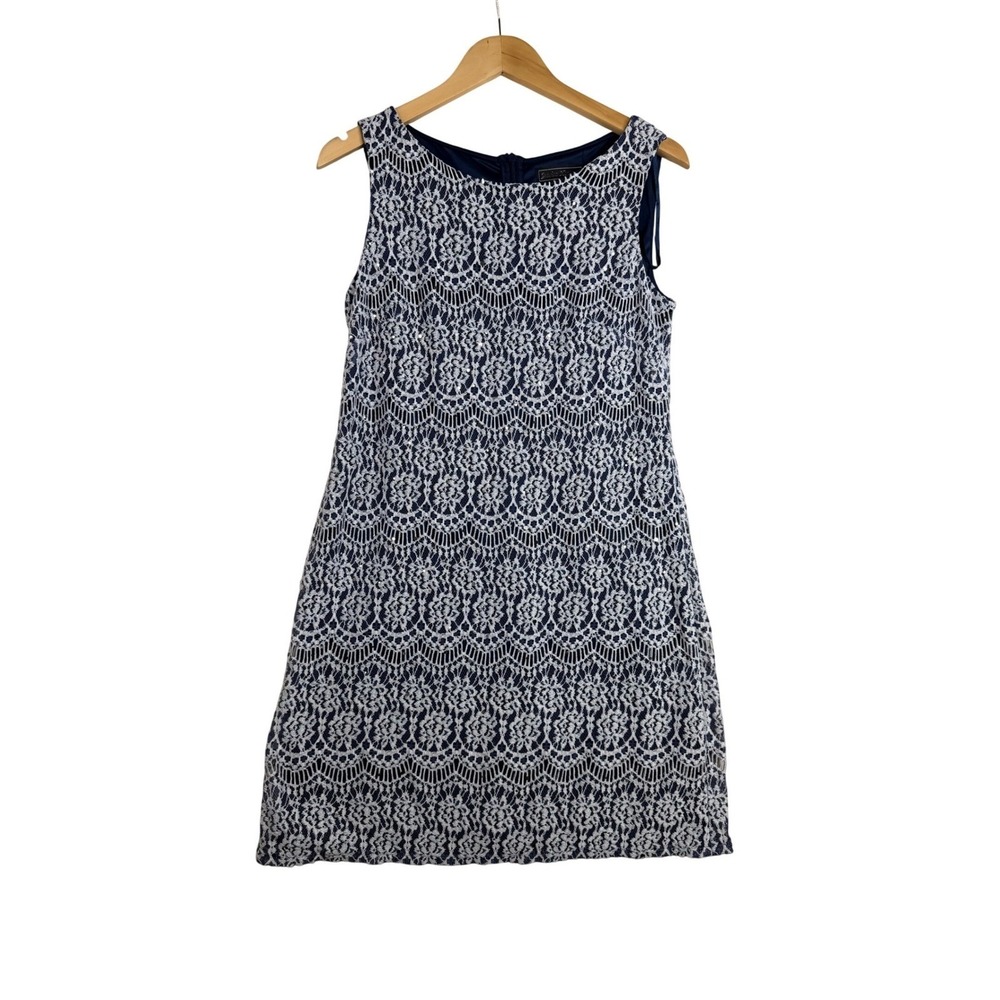 Jessica Howard Sequin Laced Shift Dress size 10 Petite Blue/White